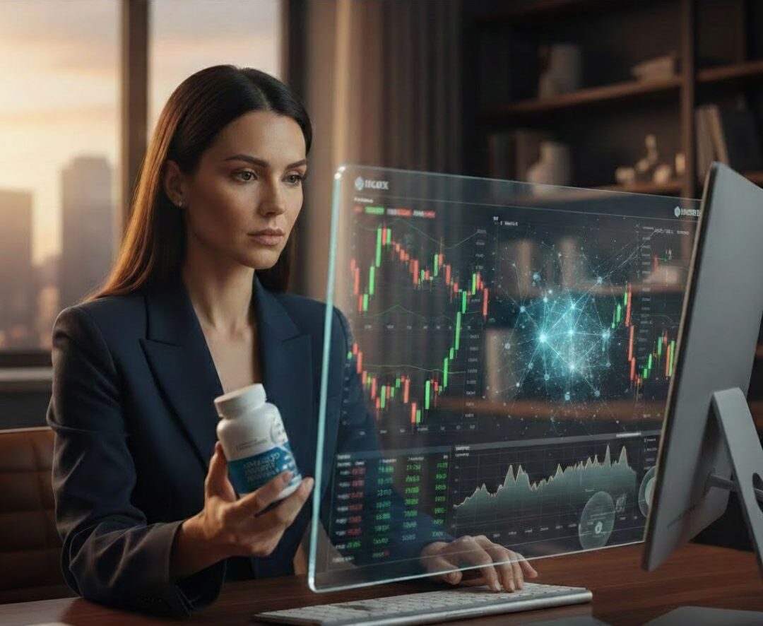 Executive investor analyzing markets with Advanced Memory Formula protocol for neuro-optimization.