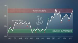 Bitcoin comprimido entre SMA(200) e resistências: níveis ao vivo