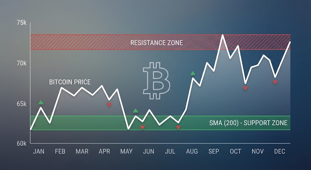 Bitcoin comprimido entre SMA(200) e resistências: níveis ao vivo